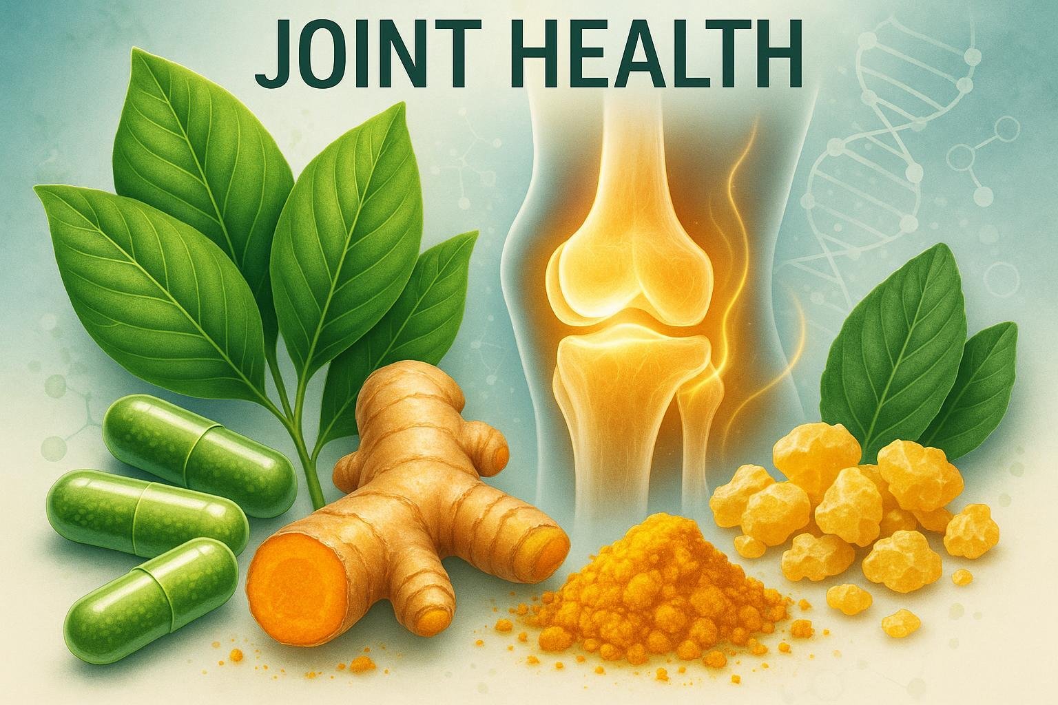 Plant-based joint health concept featuring vegetarian supplements and natural joint support alternatives.