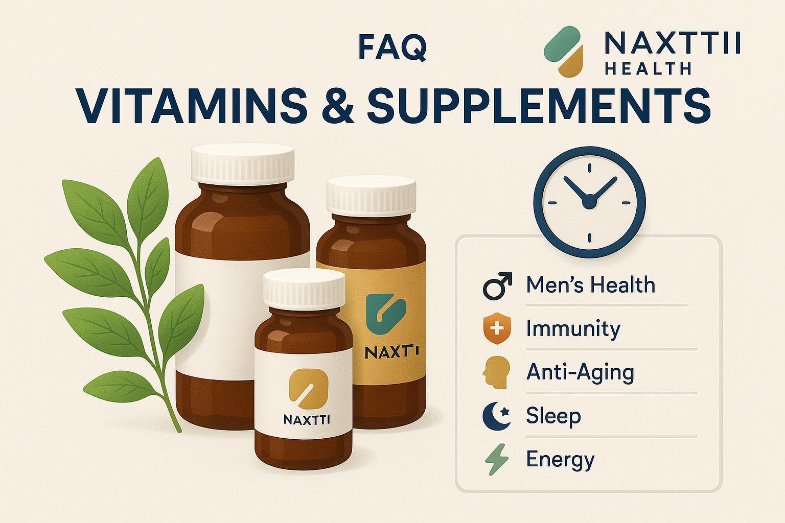FAQ cover image for Naxttii Health: vitamins timeline, supplements, and effect factors.