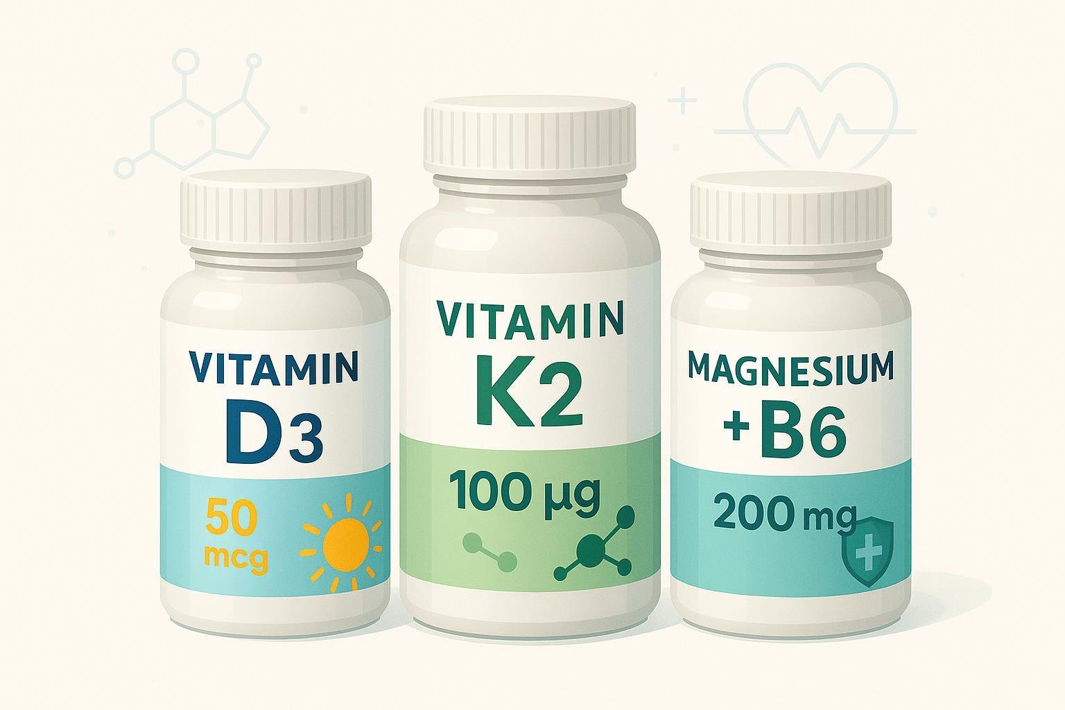 Supplement bottles labeled mcg, μg, mg — visual comparison of dosage units.